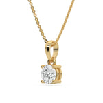 This yellow gold Round Solitaire Diamond Necklace made with round brilliant-cut diamond in a four prong setting with adjustable chain in side view