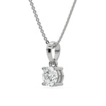 This white gold Round Solitaire Diamond Necklace made with round brilliant-cut diamond in a four prong setting with adjustable chain in side view