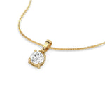 This yellow gold Round Solitaire Diamond Necklace made with round brilliant-cut diamond in a four prong setting with adjustable chain in 3d view