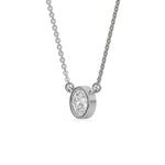 This white gold Oval Solitaire Diamond Necklace made with an oval cut diamond in bezel setting with adjustable chain in side view