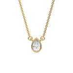 This yellow gold Pear Solitaire Diamond Necklace made with a pear cut diamond in bezel setting with adjustable chain in top view