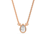 This rose gold Pear Solitaire Diamond Necklace made with a pear cut diamond in bezel setting with adjustable chain in top view