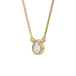 This yellow gold Pear Solitaire Diamond Necklace made with a pear cut diamond in bezel setting with adjustable chain in side view