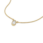 This yellow gold Pear Solitaire Diamond Necklace made with a pear cut diamond in bezel setting with adjustable chain in 3d view