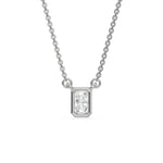 This white gold Radiant Solitaire Diamond Necklace made with a radiant cut diamond in bezel setting with adjustable chain in top view