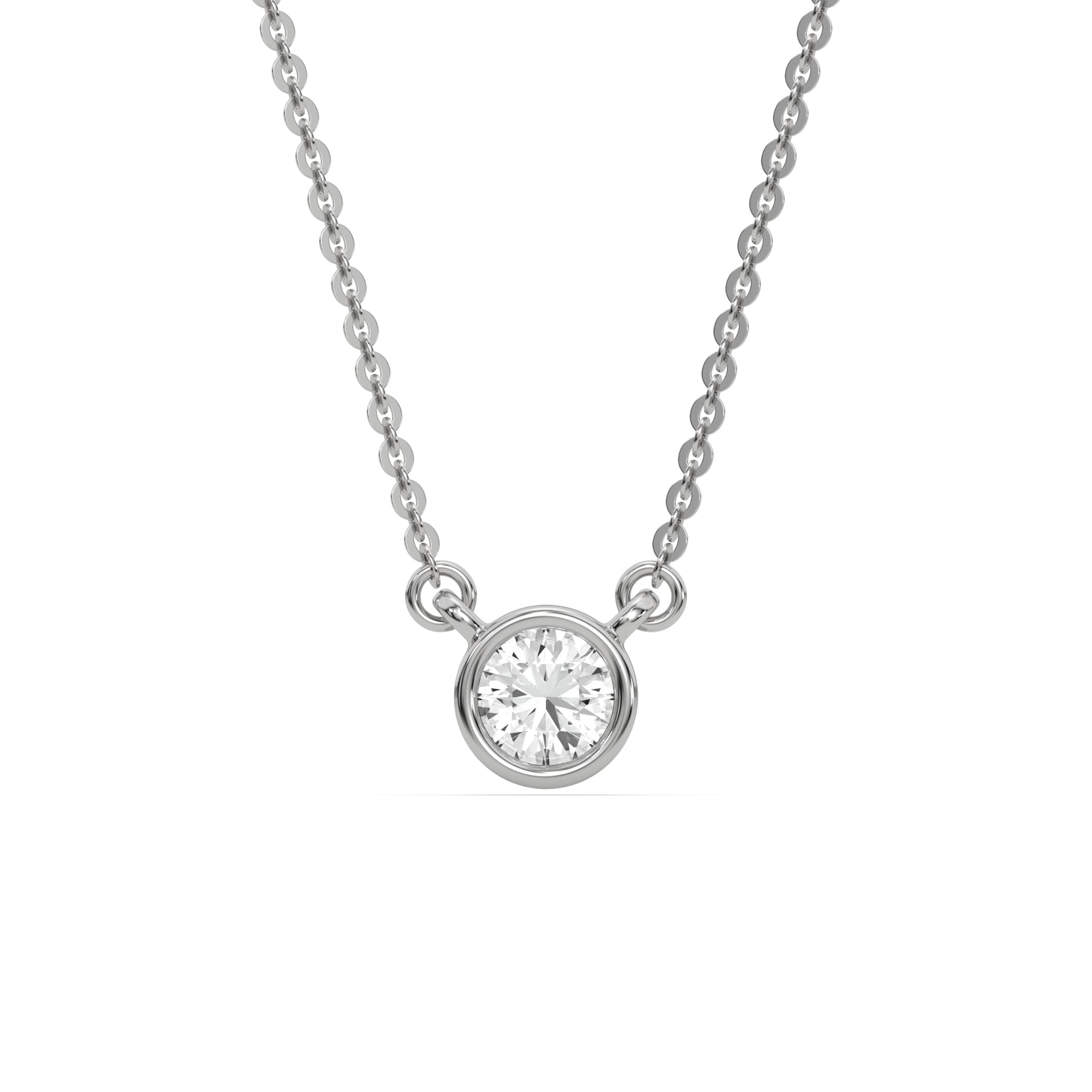 This white gold Round Solitaire Diamond Necklace made with a round brilliant-cut diamond in bezel setting with adjustable chain in top view