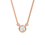 This rose gold Round Solitaire Diamond Necklace made with a round brilliant-cut diamond in bezel setting with adjustable chain in top view