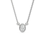 This white gold Oval Solitaire Diamond Necklace made with an oval cut diamond in bezel setting with adjustable chain in top view