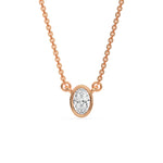 This rose gold Oval Solitaire Diamond Necklace made with an oval cut diamond in bezel setting with adjustable chain in top view