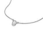 This white gold Oval Solitaire Diamond Necklace made with an oval cut diamond in bezel setting with adjustable chain in 3d view