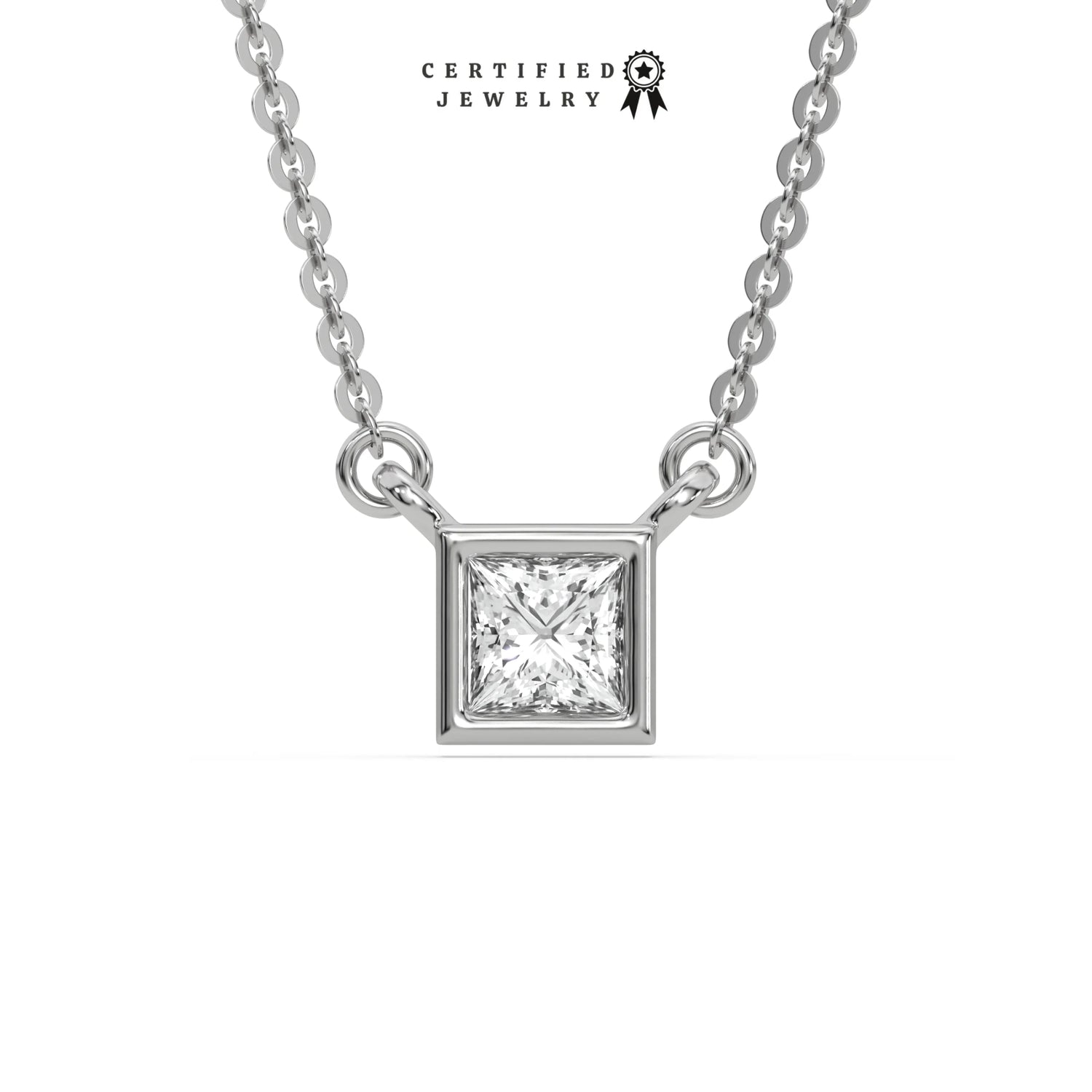 1 CT Men Natural Diamond Bezel Princess Solitaire Necklace