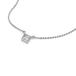 This white gold Princess Solitaire Diamond Necklace made with a princess cut diamond in bezel setting with adjustable chain in 3d view