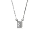 This white gold Radiant Solitaire Diamond Necklace made with a radiant cut diamond in bezel setting with adjustable chain in side view