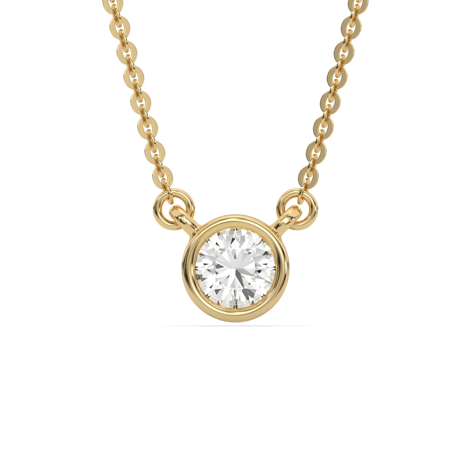 14K Yellow Gold Round Solitaire Diamond Necklace