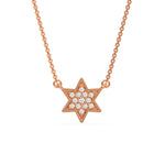 This rose gold Star Diamond Necklace made with round brilliant-cut diamonds and set in pave setting in top view