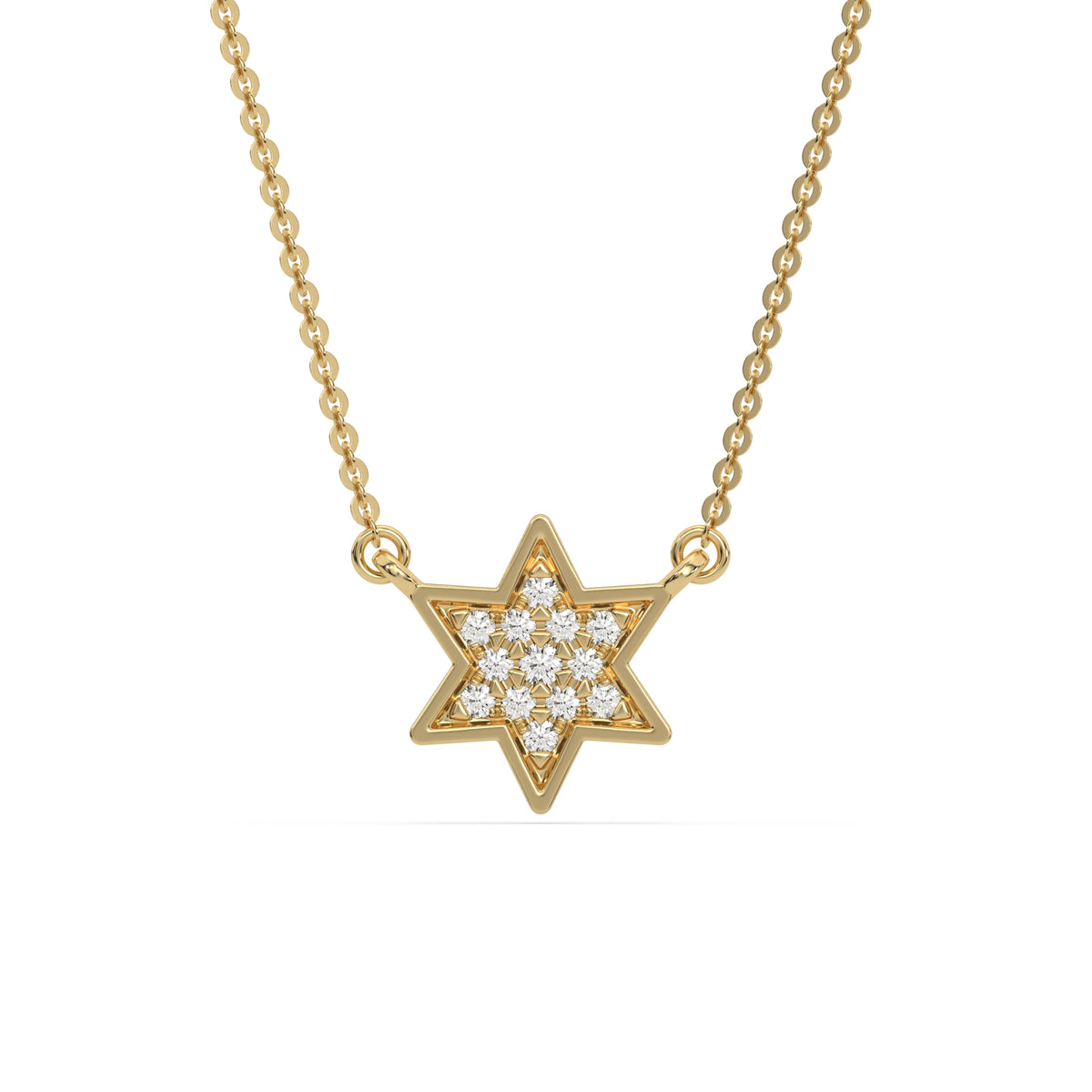 This yellow gold Star Diamond Necklace made with round brilliant-cut diamonds and set in pave setting in top view