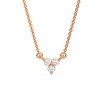 This rose gold Trio Diamond Necklace made with three round brilliant-cut diamonds, securely set in bezel setting in top view