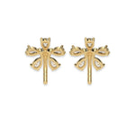 This yellow gold Floral Diamond Earrings made using pear diamonds for the petals and a round brilliant-cut diamond in the center creating a beautiful flower design, securely set in prong setting in back view