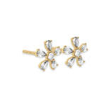 This yellow gold Floral Diamond Earrings made using pear diamonds for the petals and a round brilliant-cut diamond in the center creating a beautiful flower design, securely set in prong setting in side view