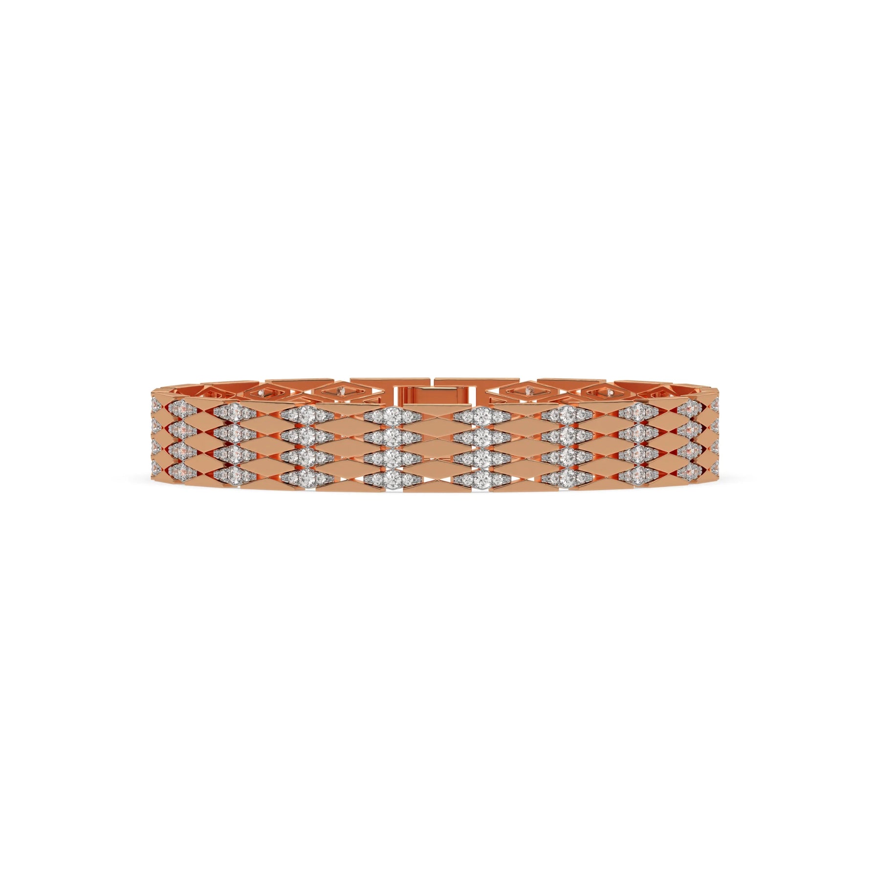 This rose gold Diamond link bracelet features 4.35 CT of round cut diamonds set in a prong setting in top view