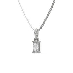 This white gold Radiant Solitaire Diamond Necklace made with radiant cut diamond in a four prong setting with adjustable chain in side view