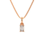 This rose gold Radiant Solitaire Diamond Necklace made with radiant cut diamond in a four prong setting with adjustable chain in top view