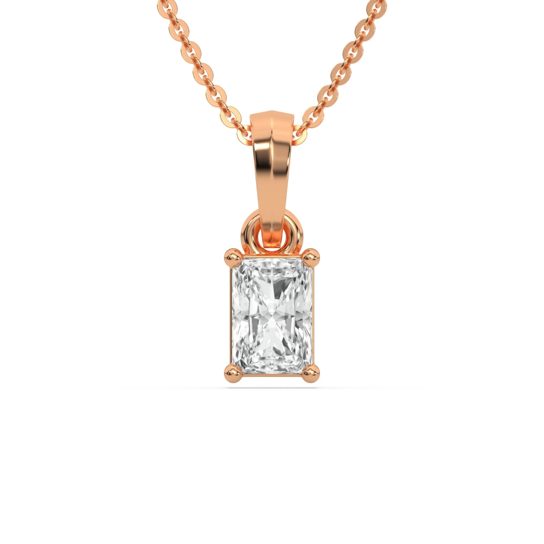 18K Rose Gold Radiant Solitaire Diamond Necklace
