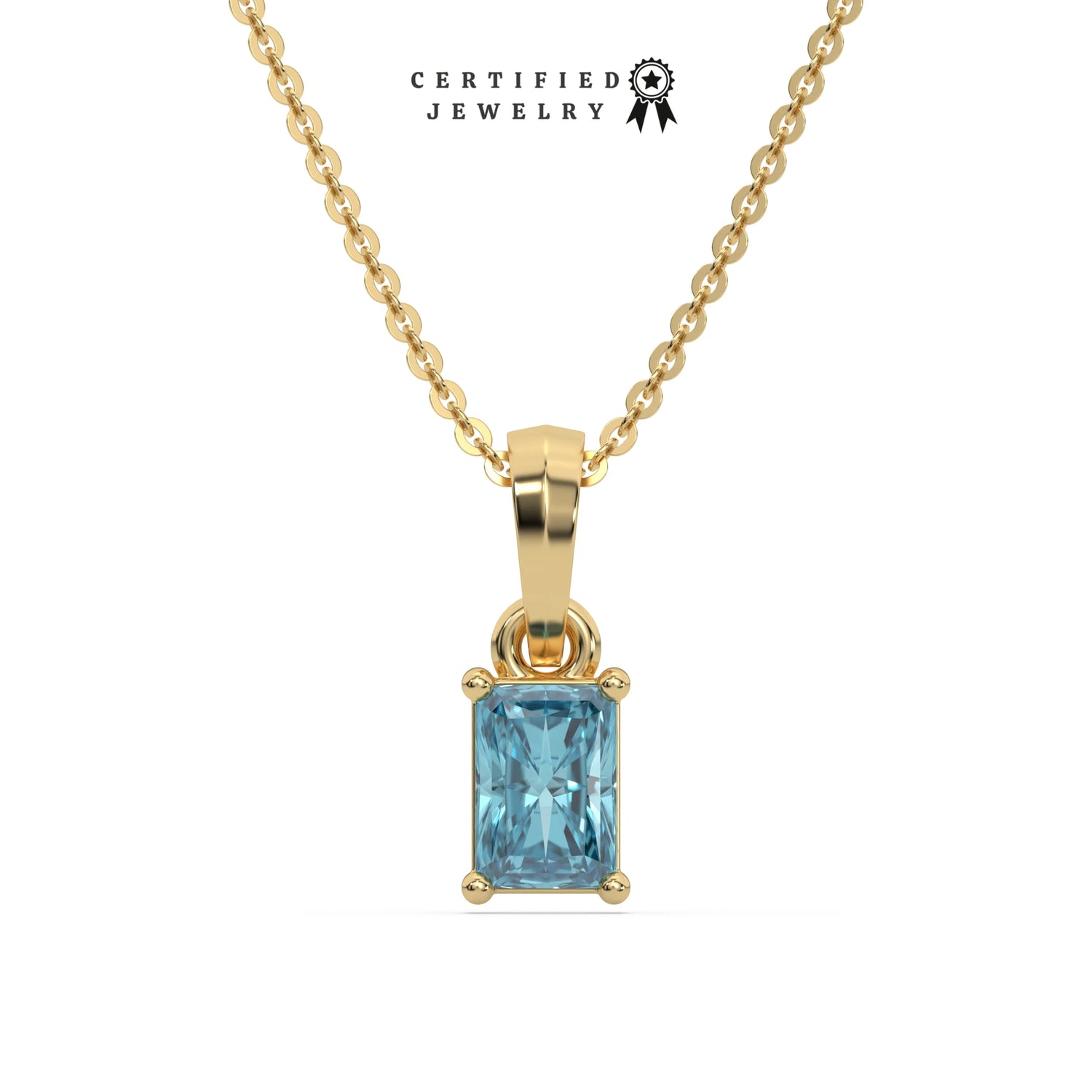 3 CT Fancy Blue Diamond Radiant Solitaire Necklace