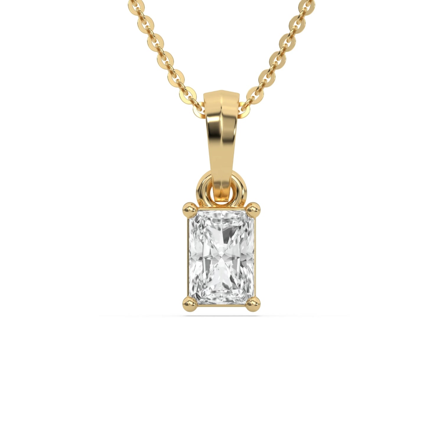 18K Yellow Gold Radiant Solitaire Diamond Necklace
