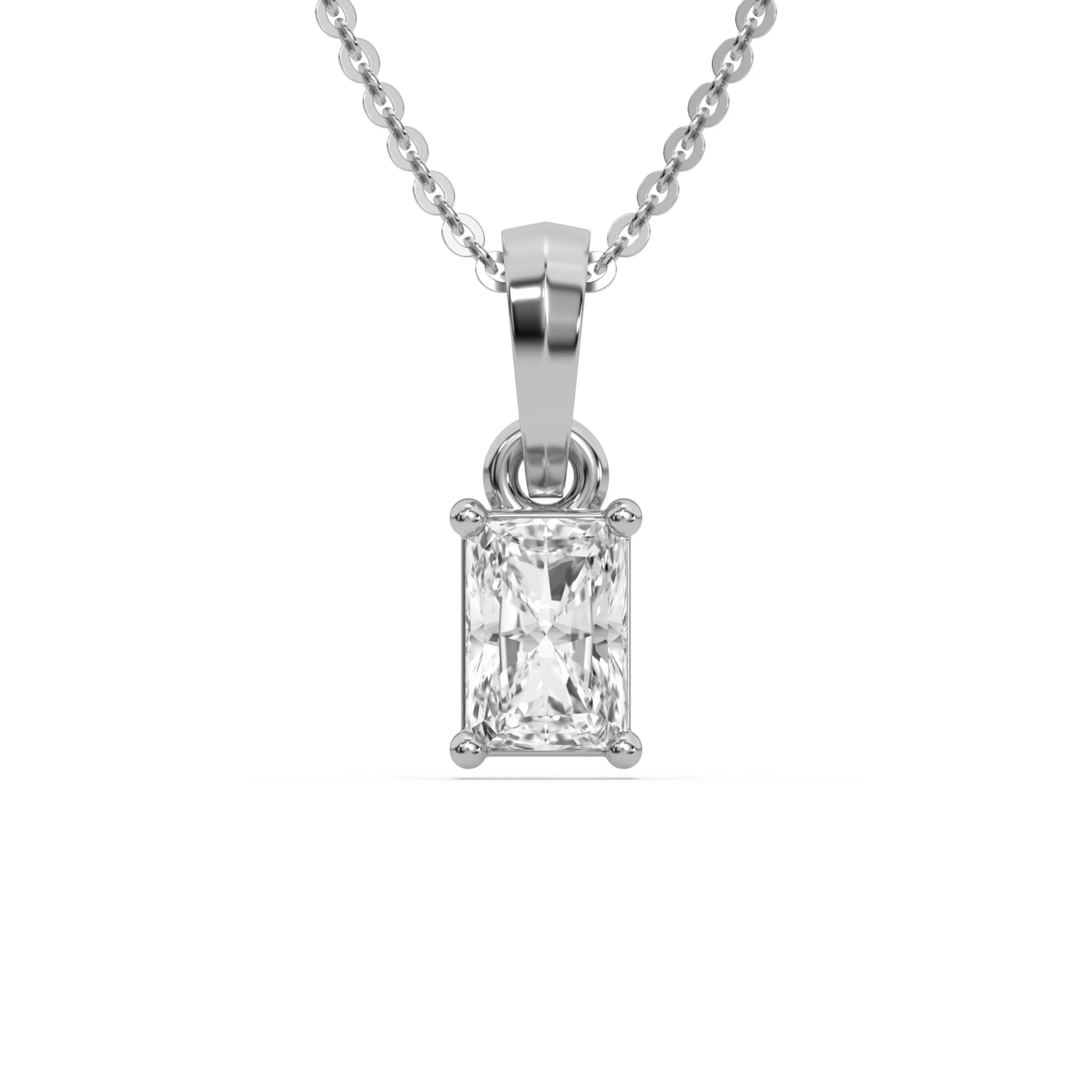 18K White Gold Radiant Solitaire Diamond Necklace