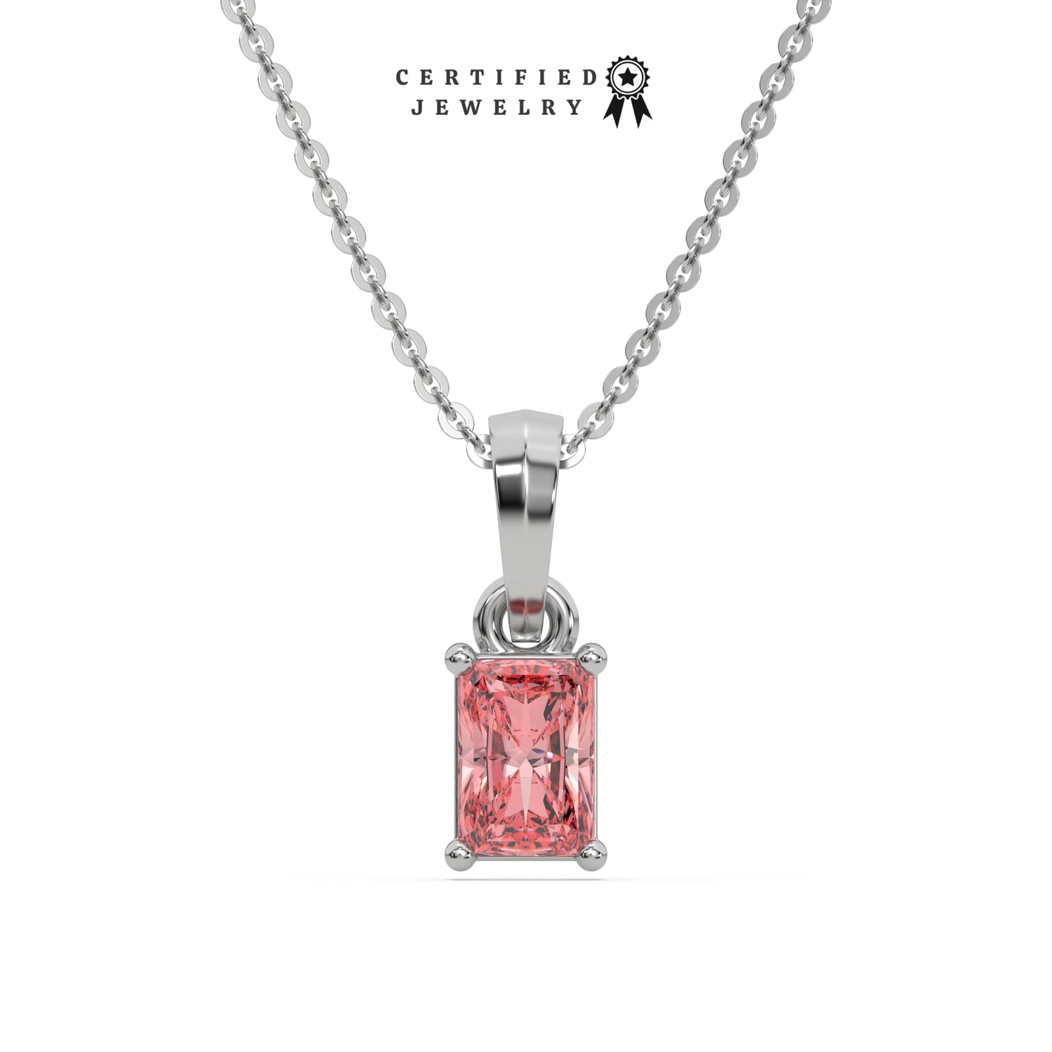 3 CT Fancy Pink Diamond Radiant Solitaire Necklace