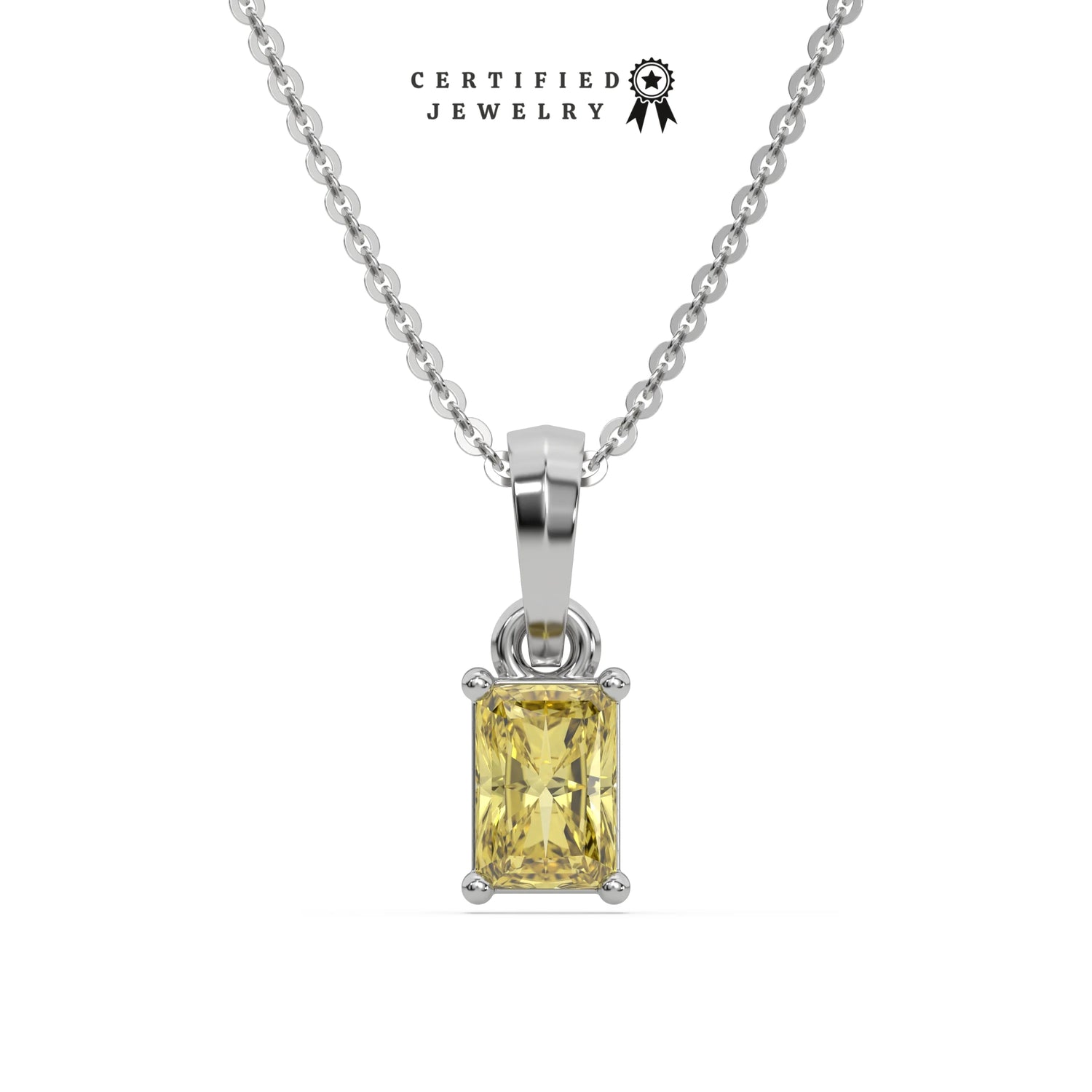 3 CT Fancy Yellow Diamond Radiant Solitaire Necklace