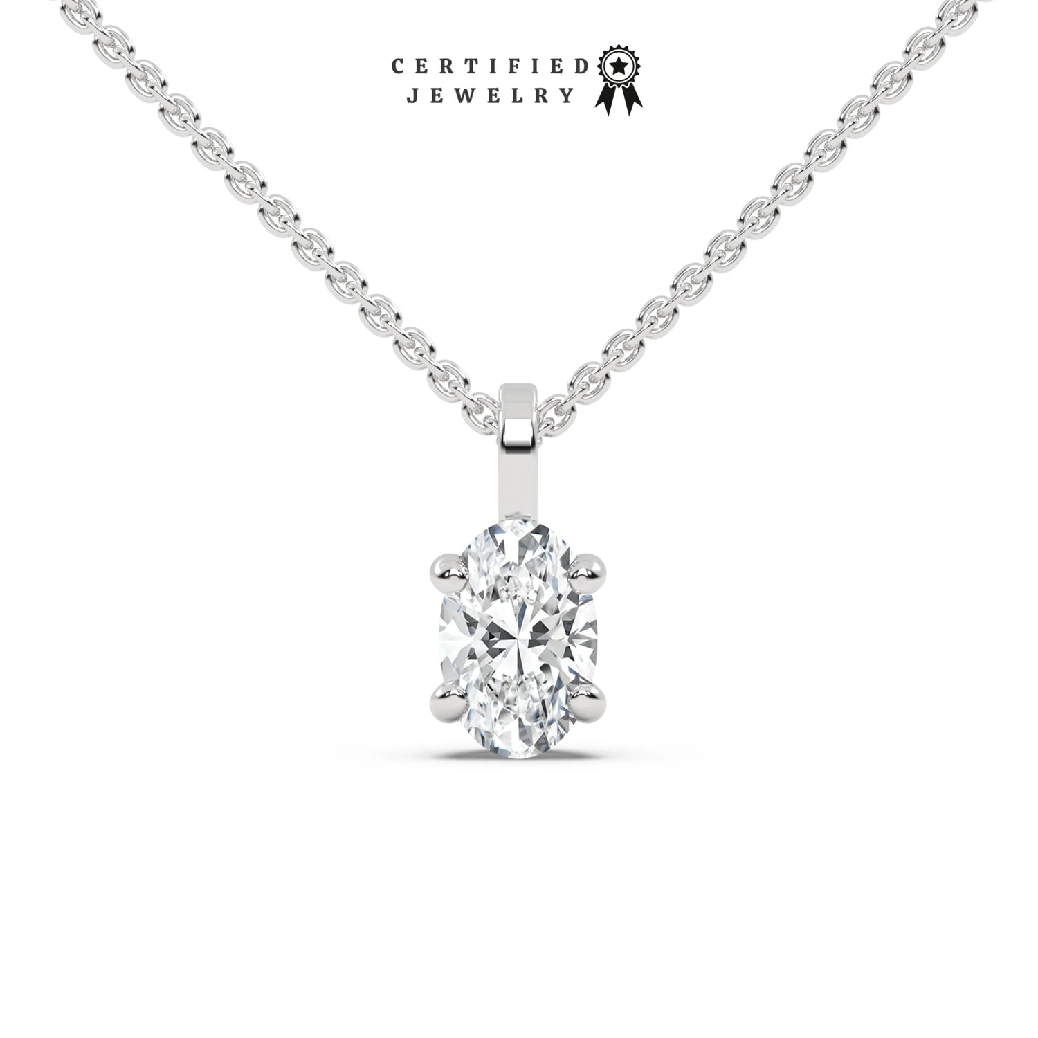 1 CT Natural Diamond Oval Solitaire Necklace