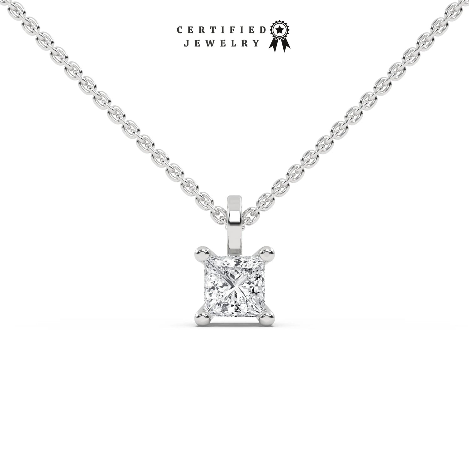 1 CT Natural Diamond Princess Cut Solitaire Necklace