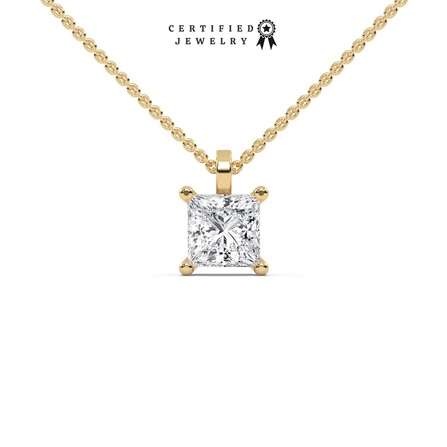 3 CT Lab Diamond Princess Cut Solitaire Necklace