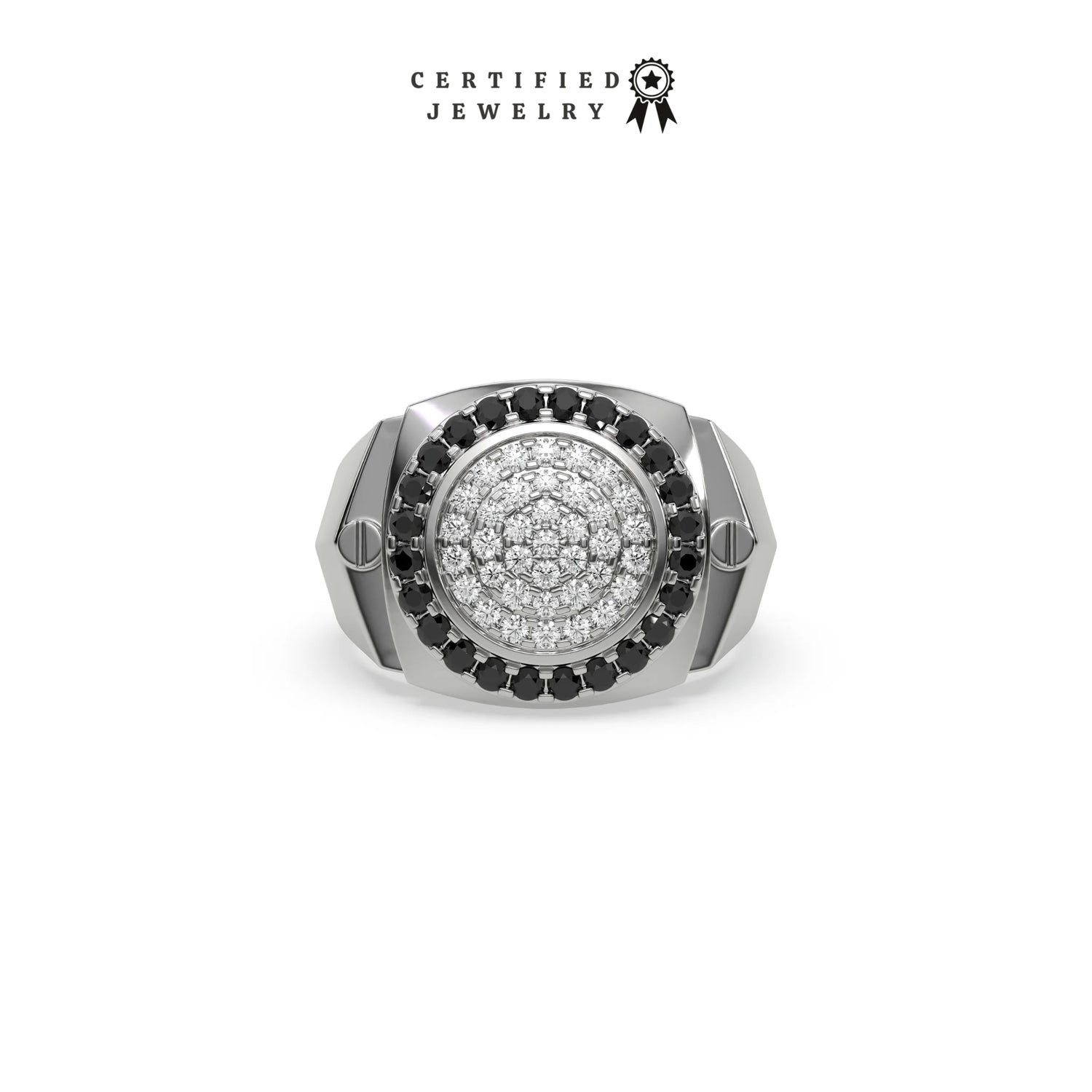 0.96 CT Black and White Natural Diamond Signet Ring