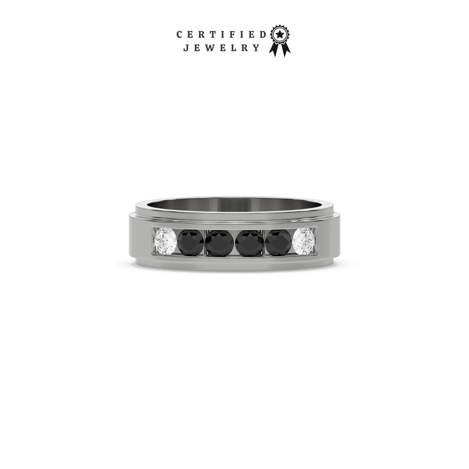 0.72 CT Black and White Channel Set Natural Diamond Ring