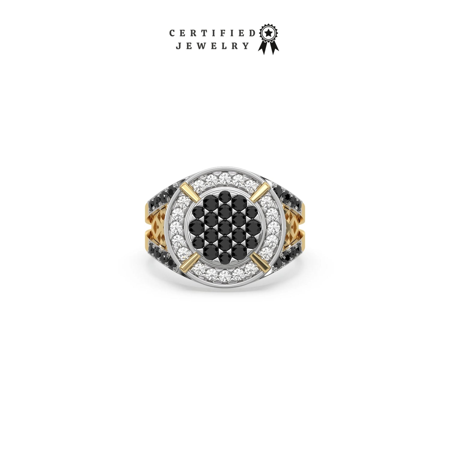 1.35 CT Black and White Lab Diamond Two Tone Disk Signet Ring