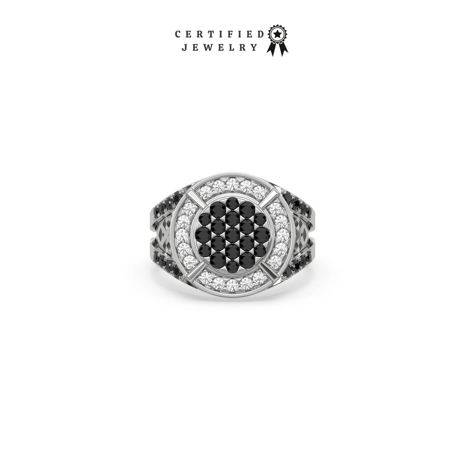 1.35 CT Black Natural Diamond Two Tone Disk Signet Ring