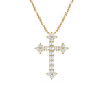 18K Yellow Gold Round Diamond Cross Necklace