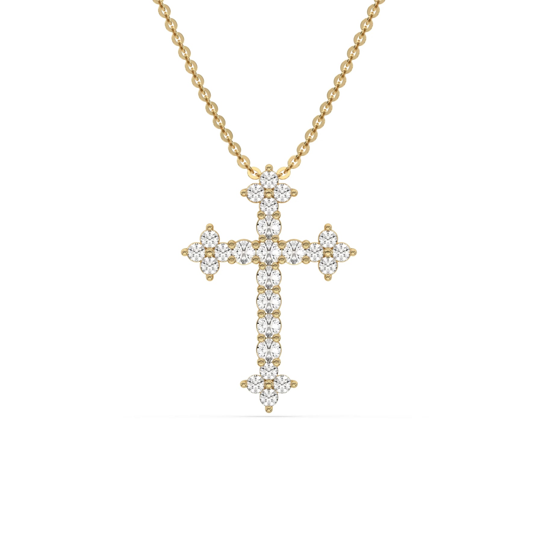 18K Yellow Gold Round Diamond Cross Necklace