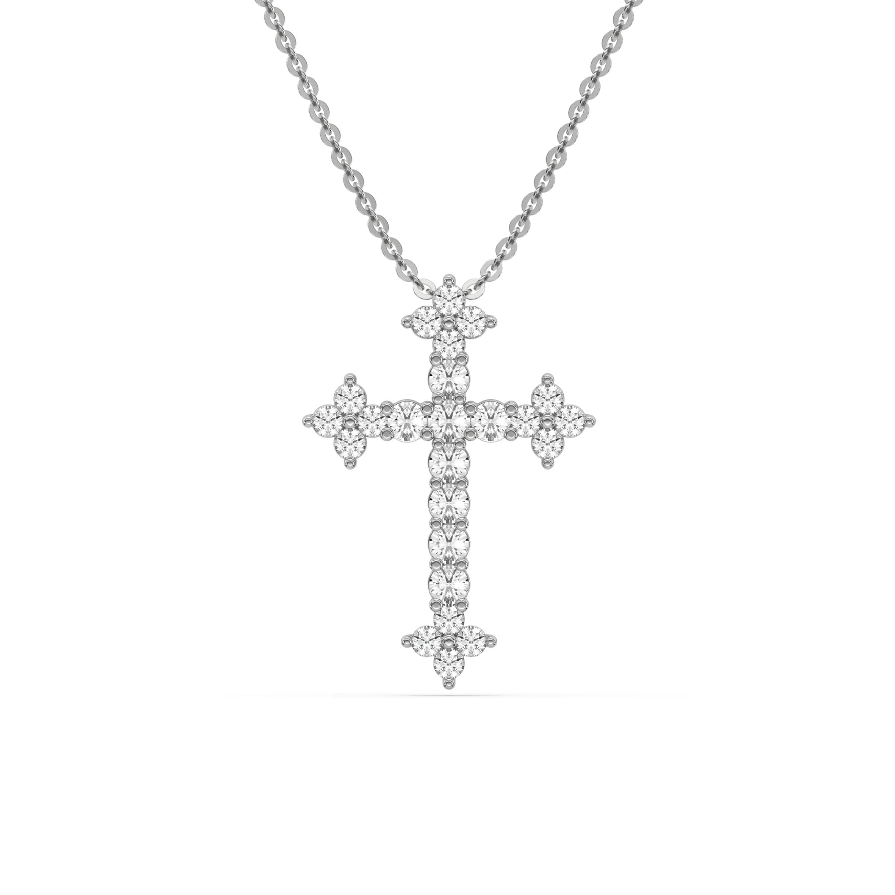 18K White Gold Round Cut Diamond Cross Pendant