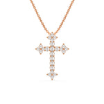 18K Rose Gold Round Cut Diamond Cross Pendant