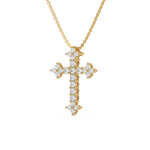 14K Yellow Gold Round Diamond Cross Necklace