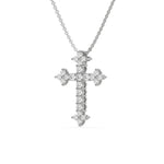 14K White Gold Round Cut Diamond Cross Pendant