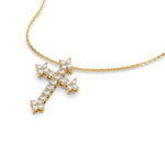 18K Yellow Gold Round Cut Diamond Cross Necklace