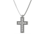 This white gold Cross Diamond Necklace made with round brilliant-cut diamonds, securely set in prong setting in side view