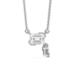 18K White Gold Emerald and Baguette Diamond Drop Necklace