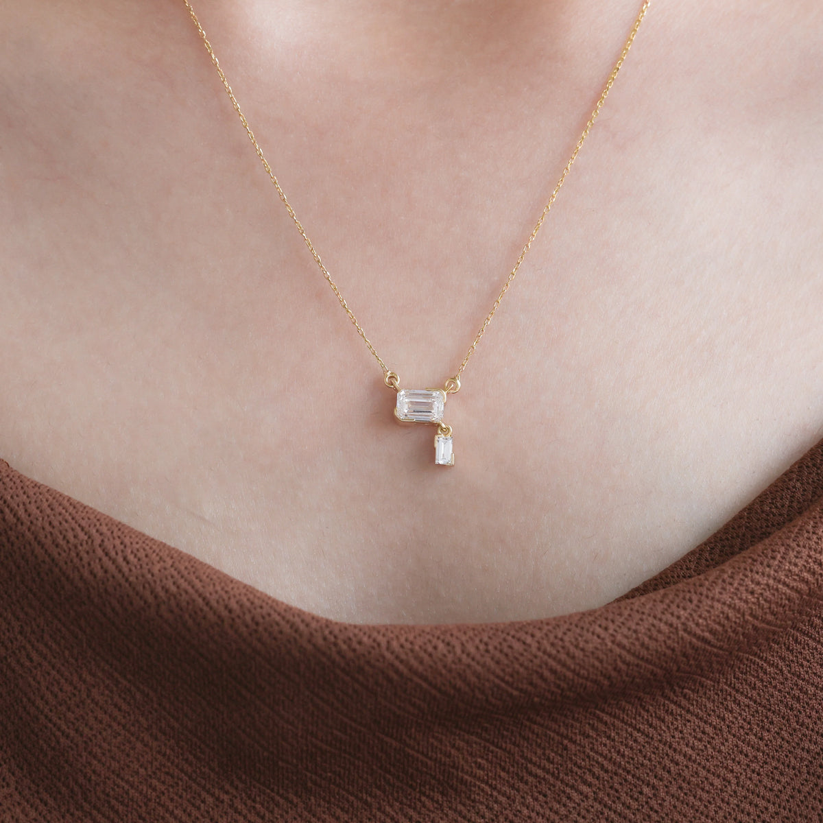 Emerald Diamond Drop Necklace 