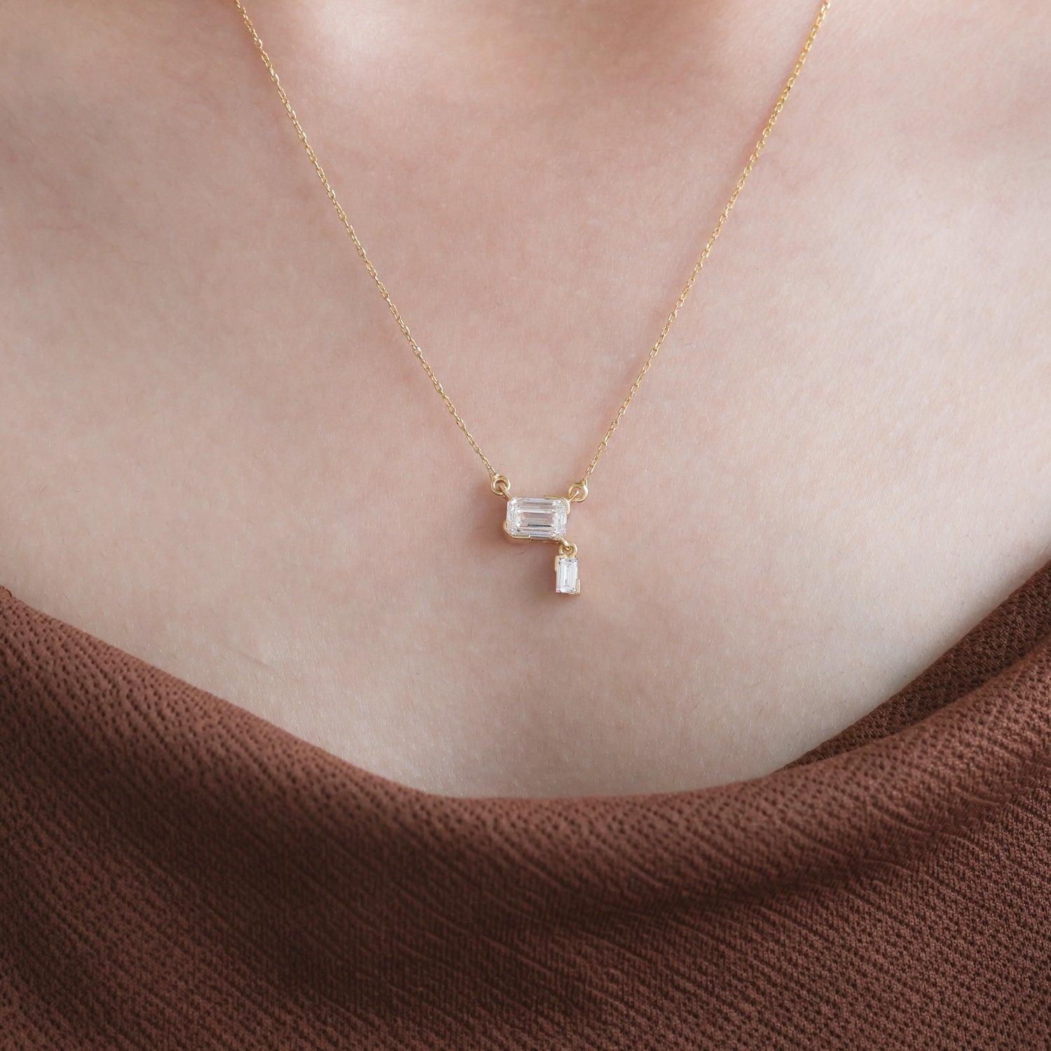 Emerald Diamond Drop Necklace 